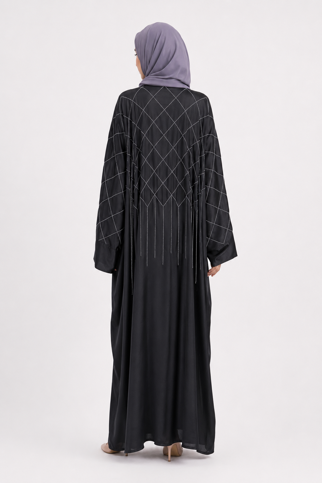 Black Diamond Lattice Fringe Kaftaan Abaya